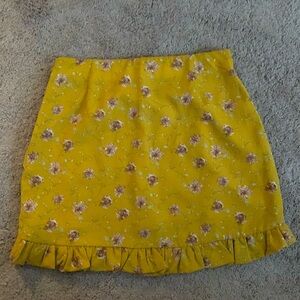 Altar’d State - Mustard Yellow Floral Mini Skirt with Ruffle
